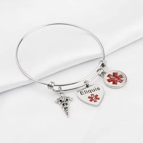 Miniatura 3 de KEYCHIN Pulsera de acero de grado quirúrgico con alerta médica para hombres y mujeres, epilepsiaanticoagulante de la sangre SOS pulseras médicas