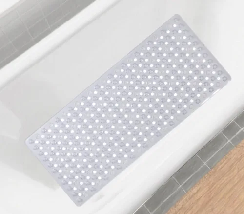 Tapete de ducha antideslizante para bañera, tapete de baño antideslizante para baño, tapete de ducha con ventosas, 34.5 x 15.5 (transparente)