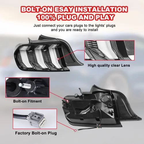 Miniatura 5 de ROXX Conjunto de luces traseras LED para Ford Mustang/Shelby GT350 2015-2023 y Shelby GT500 2018-2020, par de luces traseras con señales de giro