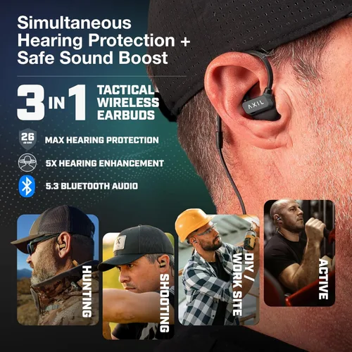 Miniatura 2 de AXIL GS Extreme 3.0 Protección Auditiva para Tiro – Negro – Mejora Auditiva y Aislamiento de Ruido Auriculares Bluetooth – Protección Auditiva 5X