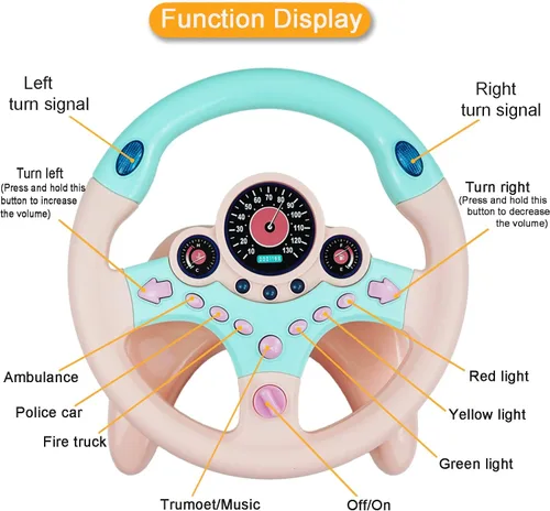 Miniatura 5 de RedCrab Volante de automóvil simulado de juguete con luz y música para niños, juguetes de asiento de conducción, juguetes educativos eléctricos