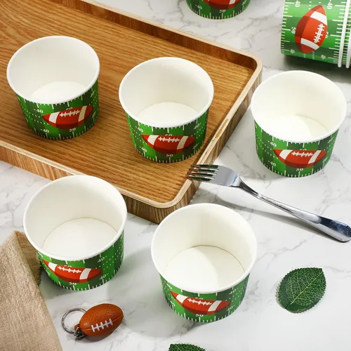 Miniatura 7 de Cuenco de papel para aperitivos de fútbol, cuencos de fútbol para el día del juego, suministros para fiestas, cuenco de fútbol de 9 onzas, cuenco