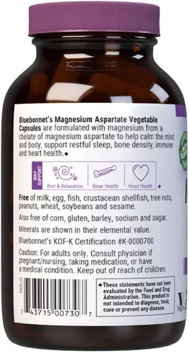 Miniatura 6 de Bluebonnet Nutrition Magnesio 400 mg de aspartato de magnesio quelatado diario mineral, corazón y hueso* Suplemento para hombres y mujeres vegano