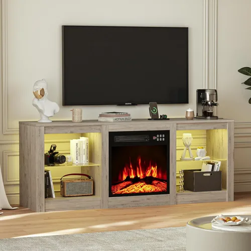 Miniatura 9 de EAG Soporte de TV con chimenea para TV de 65 pulgadas, soporte de TV con chimenea eléctrica de 18 pulgadas, centro de entretenimiento con estantes