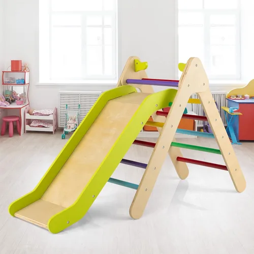 Miniatura 9 de HONEY JOY Escaladora triangular con rampa, escalera triangular para niños para guardería, gimnasio y parque infantil, juguetes de escalada Colorido