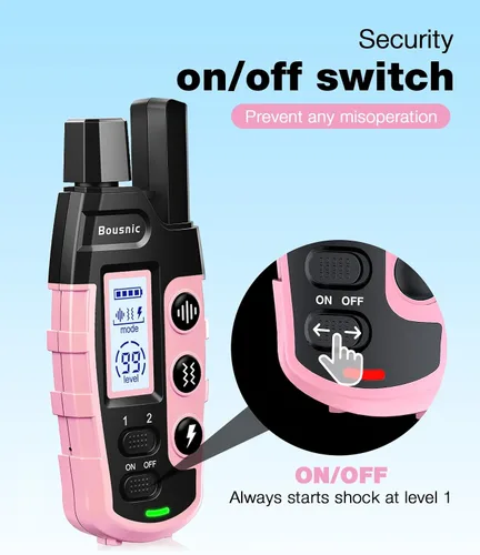 Miniatura 7 de Bousnic Collar de choque para perro, collar de entrenamiento de perro de 3300 pies con control remoto para perros pequeños, medianos y grandes, Rosa