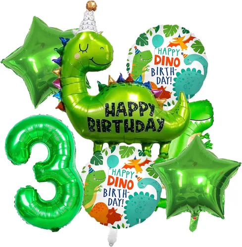 Miniatura 5 de Decoraciones de dinosaurio de primer cumpleaños - Globos de aluminio de dinosaurio y suministros de fiesta para niños