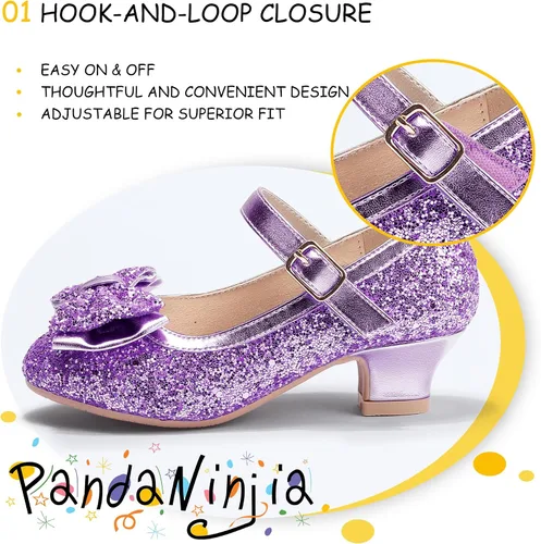 Miniatura 164 de PANDANINJIA Vestido de jada para niñas y niños pequeños, zapatos de princesa Mary Jane con tacones con lazo para fiesta, boda, boda