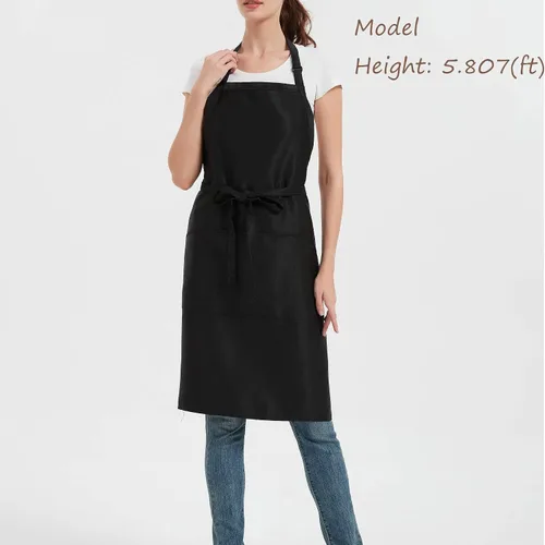 Miniatura 2 de Delantal largo de chef 3 bolsillos delantales de cocina para hombres mujeres tirantes ajustables delantal restaurante cocina