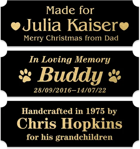 Miniatura 10 de Caramel Sweet Life Placas de nombre personalizadas, placa negra grabada con texto dorado, placas de trofeo grabadas, placa de nombre personalizada