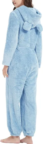 Miniatura 6 de COZYPOIN Pijama con capucha de forro polar para mujer, con cremallera, ropa de dormir con orejas