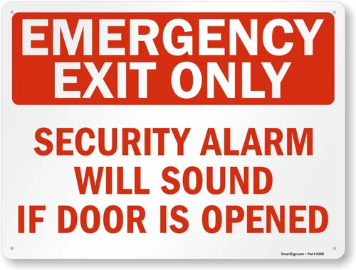 Miniatura 16 de SmartSign Paquete de 4 etiquetas adhesivas de 5 x 7 pulgadas con texto en inglés "Solo salida de emergencia, alarma de seguridad sonará si la puerta