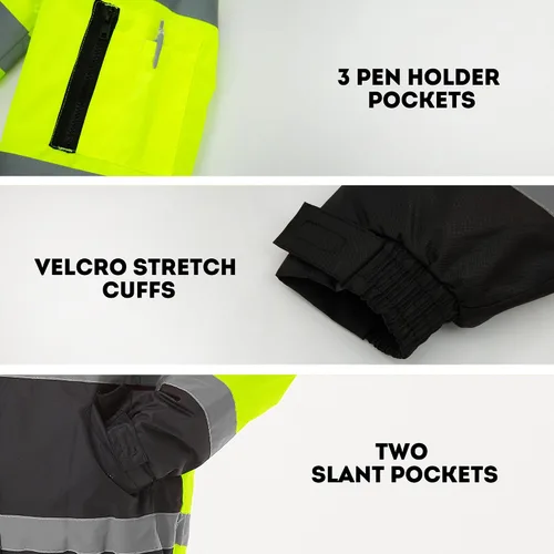 Miniatura 5 de ProtectX Chaqueta de seguridad impermeable de alta visibilidad, Hi Visi Reflectante Invierno Construcción Bomber Chaqueta para hombres y mujeres