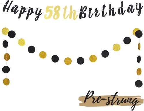 Miniatura 27 de Juego de decoración de cumpleaños número 100 – Cartel de feliz cumpleaños número 100 con puntos circulares de purpurina negra y dorada que saluda a