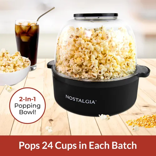 Miniatura 2 de Nostalgia Máquina eléctrica clásica para hacer palomitas de maíz, hace 8 tazas, tapa grande que se dobla como cuenco para servir, tecnología