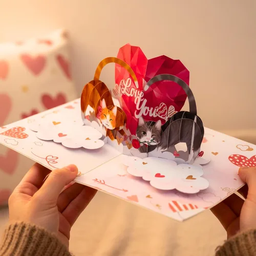 Miniatura 5 de Tarjeta romántica de San Valentín con diseño de gato, 3D, para pareja, gato, para esposa, marido, él, novia, novio, adultos 6 x 8 pulgadas