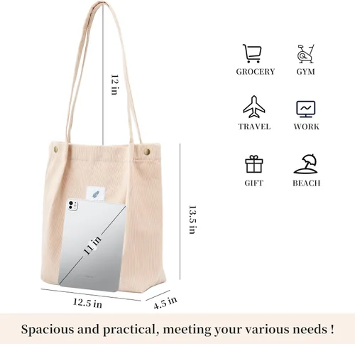Miniatura 3 de Linda bolsa de pana para mujer, bolsas de hombro de lona para viajes y compras