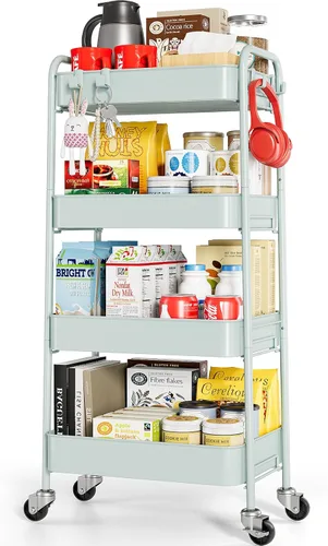 Miniatura 17 de TOOLF Carrito de metal de 3 niveles con ruedas, carrito organizador de almacenamiento para cocina, baño, oficina, artículos esenciales para bebés
