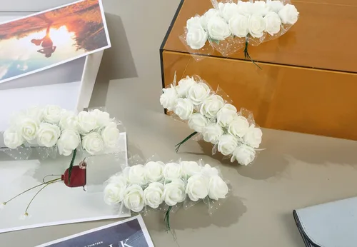 Miniatura 6 de 144 mini rosas falsas de espuma artificial con varillas de alambre, accesorios de flores de boda, accesorios para hacer pinzas para el cabello