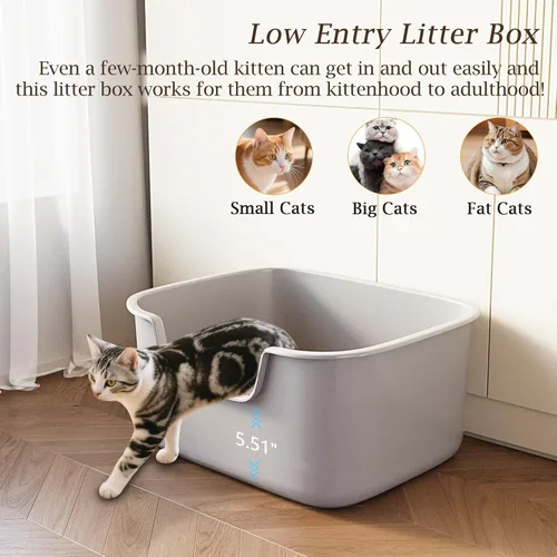 Miniatura 4 de Caja de arena grande para gatos con lados altos, cajas para gatos de interior, bandeja de arena de entrada lateral, fácil limpieza, resistente a