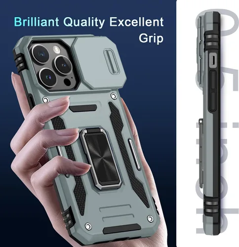 Miniatura 45 de DEERLAMN Funda para iPhone Xs Max con funda deslizante para cámara + protector de pantalla, soporte giratorio de anillo de grado militar a prueba