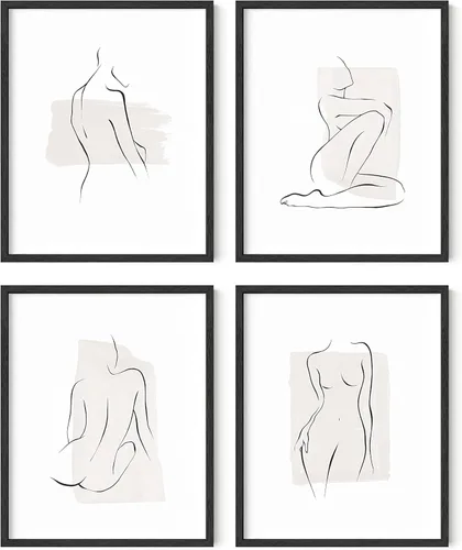 Miniatura 28 de RipGrip Juego de 4 impresiones artísticas minimalistas de líneas, pósteres estéticos, pintura de pared en blanco y negro (sin marco, 12 x 16)