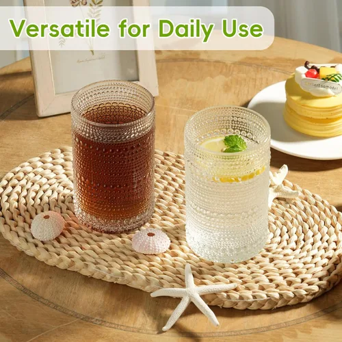 Miniatura 2 de Moretoes Juego de Vasos para Beber Hobnail de 12, Vasos Altos de 12 Oz Transparentes con Relieve Embosado Estilo Boho, Vasos de Agua para Cocina