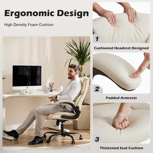 Miniatura 4 de DUMOS Silla de oficina de piel sintética, sillas de escritorio ergonómicas ejecutivas para computadora con reposabrazos abatibles ajustables, silla