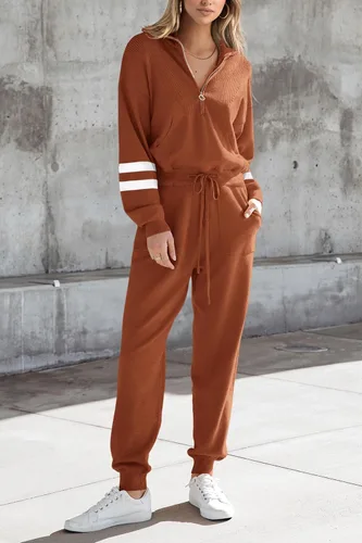 Miniatura 14 de PRETTYGARDEN Conjunto de suéter de 2 piezas para mujer, sudadera con cremallera, pantalones deportivos, ropa casual