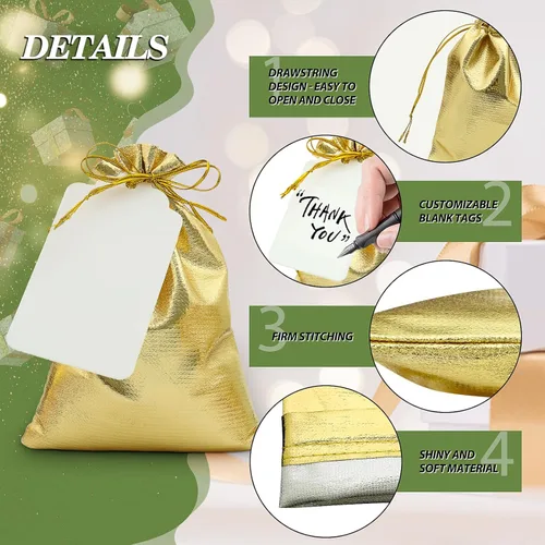 Miniatura 3 de DOYIDE 100 bolsas de regalo con cordón dorado, bolsas pequeñas de joyería de 3 x 4 pulgadas, bolsitas con cordón, bolsas brillantes para recuerdos
