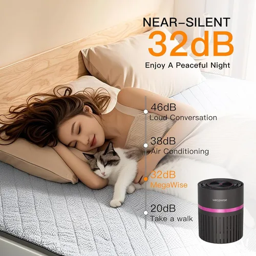 Miniatura 3 de MEGAWISE Purificador de aire para el hogar, HEPA verdadero y carbón activado para olores, humo de mascotas, ventilador de 6 velocidades con iones
