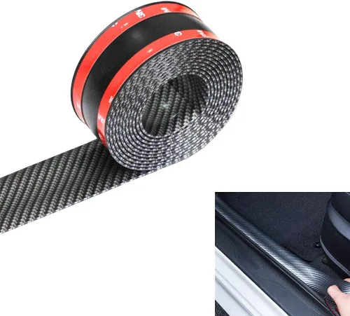 Protector universal de fibra de carbono para puerta de automóvil, adhesivo flexible y autoadhesivo para umbral de puerta de auto, SUV, camión, Negro