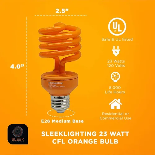 Miniatura 2 de 23 vatios T2 NARANJA luz espiral CFL foco, 120V, base mediana E26, bajo consumo (Paquete de 2 unidades)