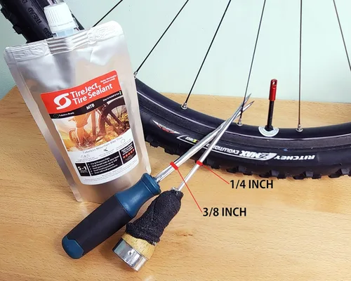 Miniatura 7 de TireJect Kit de sellador de neumáticos para bicicleta de montaña (MTB) - Protección de neumáticos planos sin cámara y sin cámara - Sello