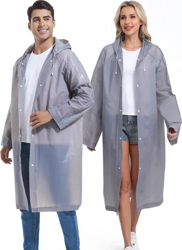 Miniatura 7 de 2 piezas de ponchos de lluvia reutilizables para adultos, abrigos de lluvia para adultos, chaquetas de lluvia, impermeables para hombres y mujeres