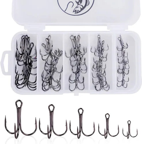 UCEC Kit de Ganchos de Pesca, Ganchos Treble de Acero de Alto Carbono Fuertes y Agudos de Curva Redonda para Agua Salada y Agua Dulce, para Trucha,