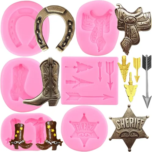 Mujiang Molde de silicona para herradura, botas de vaquero, moldes de fondant, insignia de silla de montar, molde de flecha de plumas para Estilo F