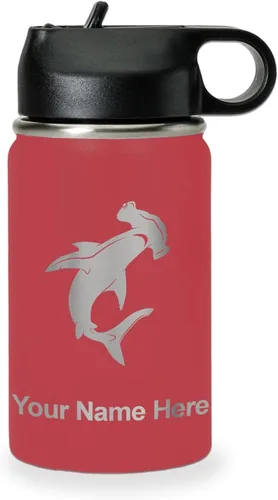 Miniatura 27 de LaserGram Botella de agua personalizada, tiburón martillo, acero inoxidable de doble pared aislada al vacío con popote superior, regalo grabado