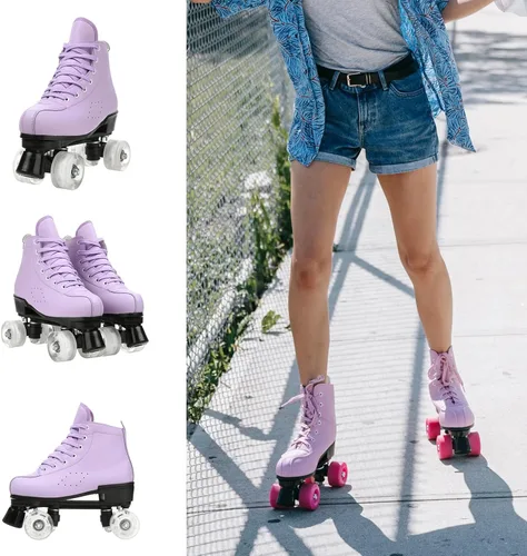 Miniatura 4 de Patines de ruedas para mujeres y hombres, zapatos altos de piel de vacuno, patines clásicos de doble fila, patines de cuatro ruedas para hombres