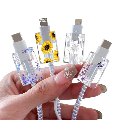 Miniatura 14 de CameCosy Juego de 4 protectores de cable de frutas para cargador de iPhone, diseño Kawaii de aguacate rosa, fresa, cereza y melocotón, protector