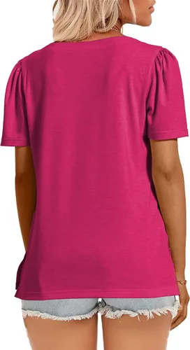 Miniatura 6 de JomeDesign - Camisetas casuales de verano para mujer, manga corta, cuello redondo, manga abullonada