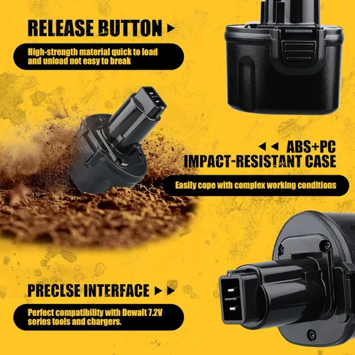Miniatura 4 de VANON Paquete de 2 baterías de repuesto de 4800mAh 7.2V Ni-MH para Dewalt 7.2V batería DW9057 DE9057 DE9085 DW920K DW920K2 DW925K DW925K2 DW968K