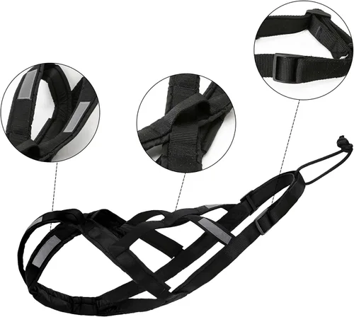 Miniatura 4 de Arnés de tracción para perros (M, negro) arnés reflectante en la espalda en X para ejercicio de trineo, canicross scootering, bikejoring, esquí