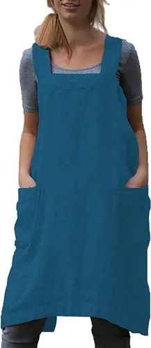Miniatura 10 de Schine Pinafore de algodón con espalda cruzada para mujer, con bolsillos grandes, prácticos delantales para trabajos de jardinería, cocina, Naranja