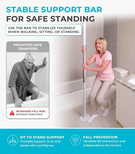 Miniatura 4 de Stander Wonder Pole Slim, poste de seguridad montado en tensión, poste de transferencia de piso a techo para personas mayores, barra de agarre