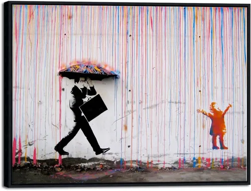 Miniatura 10 de Wieco Art Banksy Lluvia o Graffiti Colorido Callejero Famoso Pinturas en Lienzo Arte de Pared Moderno Inspirador Imágenes de Amor en Gris Impresión