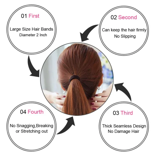 Miniatura 3 de J-MEE Bandas para el cabello para cabello grueso, 100 unidades de algodón sin costuras, simplemente soportes para cola de caballo, accesorios