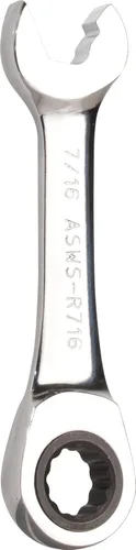 Jonard Tools ASWS-R716, Llave combinada de trinquete corta de velocidad, cabeza angulada, 7/16"