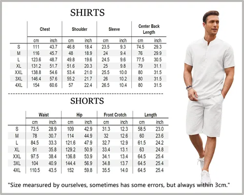 Miniatura 6 de COOFANDY Conjunto de 2 piezas de lino para hombre, camisas Henley casuales de manga corta, pantalones cortos de yoga para la playa, pantalones