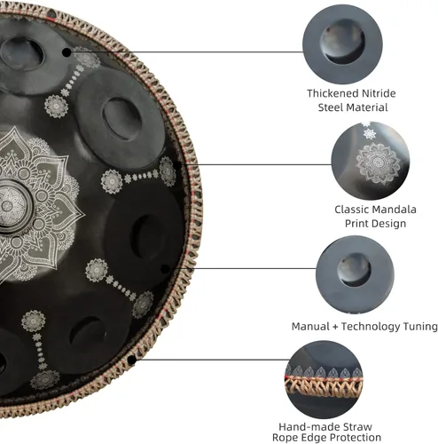 Miniatura 4 de 22 pulgadas 10 notas D menor 432HZ instrumento de tambor de acero handpan para adultos, negro